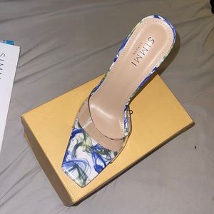 Clear Blue Marble High Heel Mules